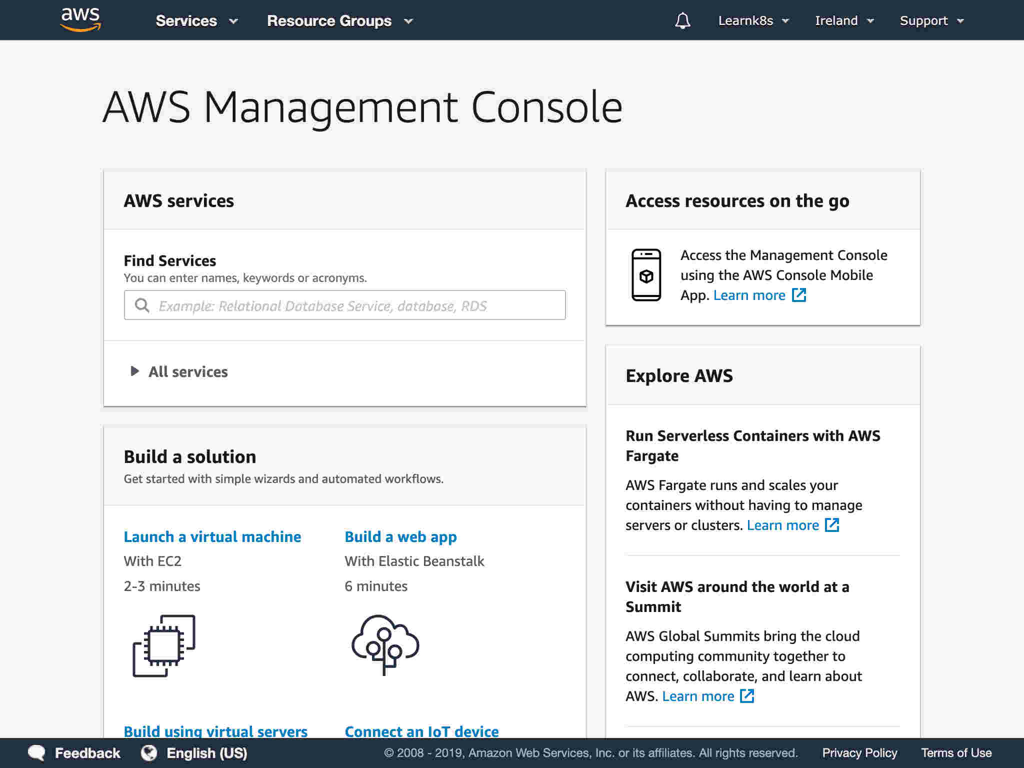 You should see your AWS console once you're logged in.